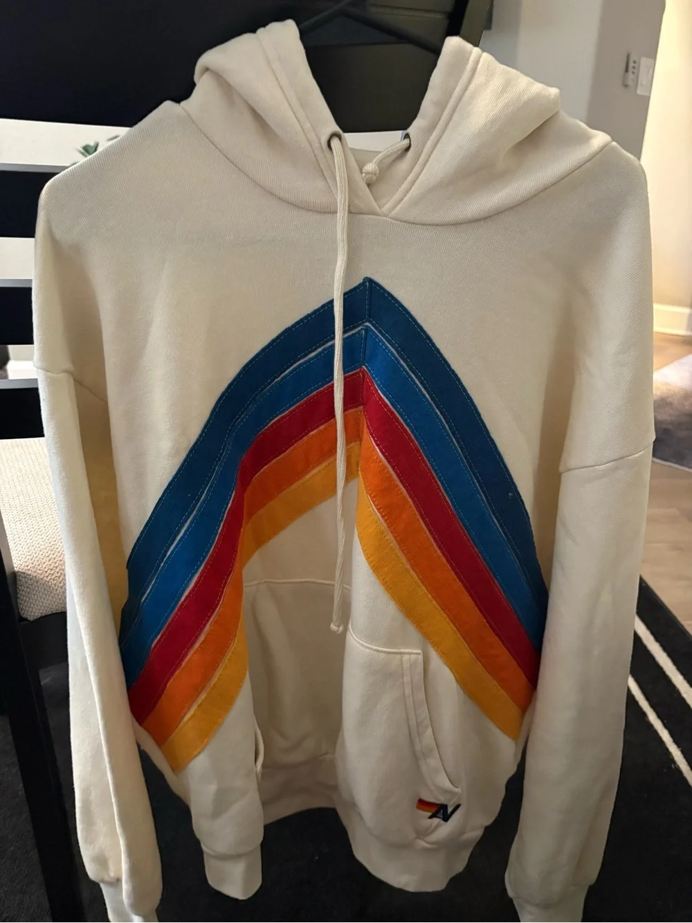 Aviator Nation Cream Hoodie with Yellow and Orange Stripe Accent - Picture 1 of 4